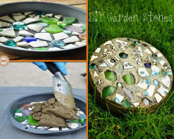 DIY Cake Pan Mosaic Garden Stepping Stones