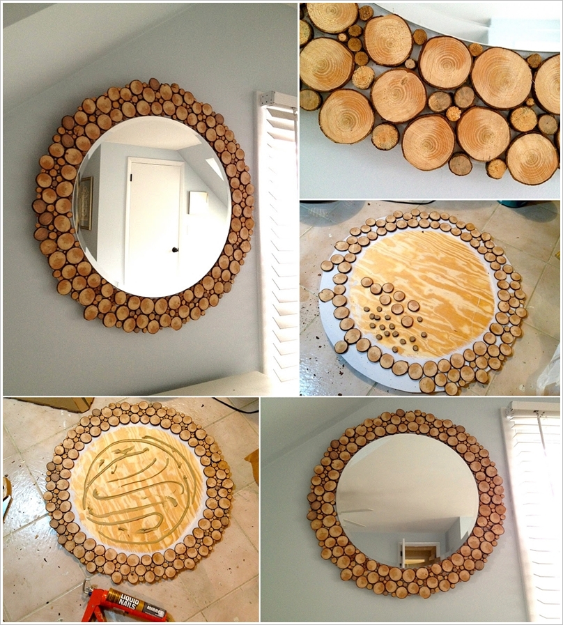 Stunning mirror with wood chips around