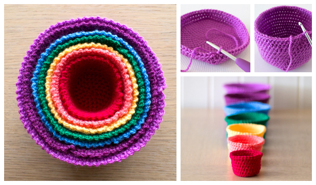 Crochet Set Rainbow Nesting Basket (Free Pattern)