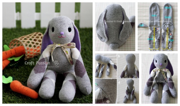 DIY Cute Long-Eared Sock Bunny Free Sewing Pattern and Tutorial