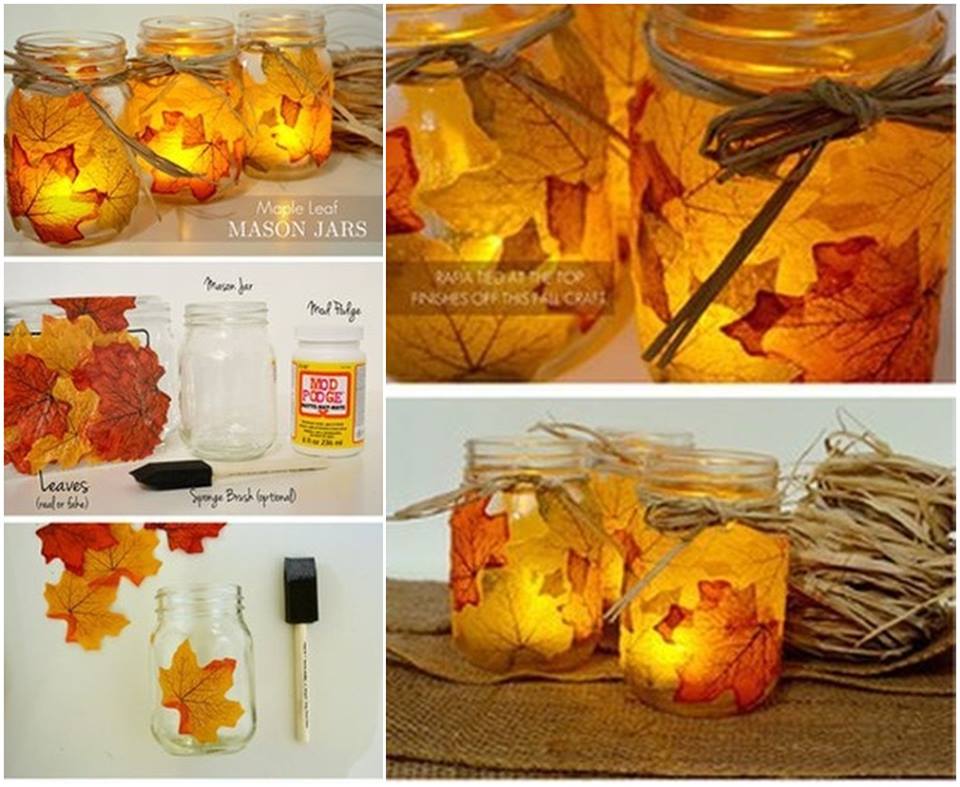 DIY Autumn Leaf Mason Jar Lantern