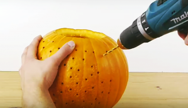 DIY Drilled Pumpkin Disco Ball Light