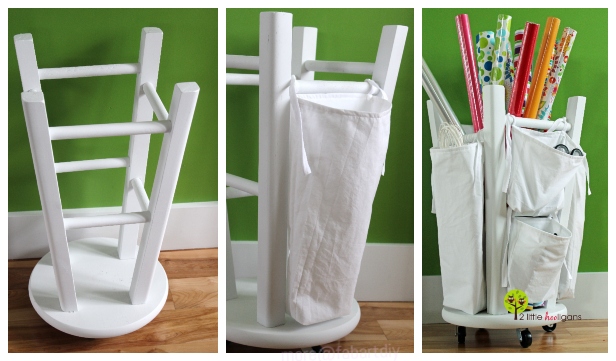 DIY Wrapping Paper Storage Boxes From Old Stools